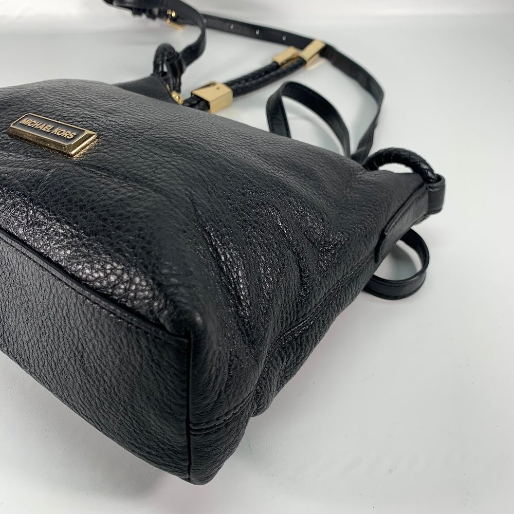 Michael Kors Black Pebbled Leather Small Braided Zipper Crossbody Bag - Picture 8 of 12